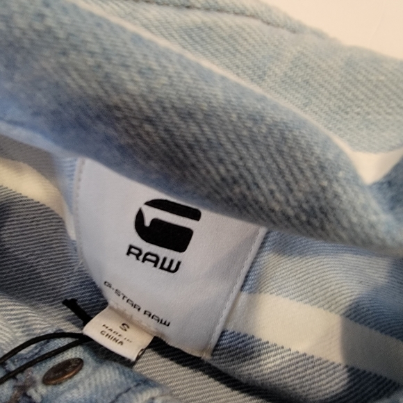 G-Star Raw 3301 Vesp Blue Striped Denim Trucker Jacket Size Small NWT! - Picture 11 of 17
